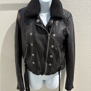 Free People Black Vegan Leather Lined Moto Jacket Small EUC